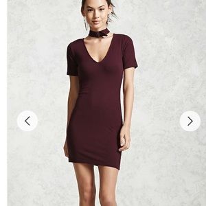 Burgundy bodycon choker dress Forever 21